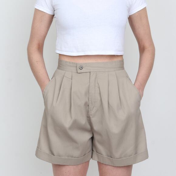 Princeton Club Pants - Vintage 1980s Pleated Khaki High Waist Wide Leg Shorts S